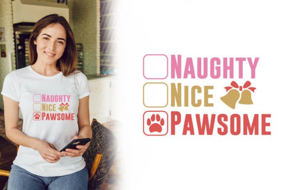 Naughty Nice Pawsome: A Festive T-Shirt Design for Graphics