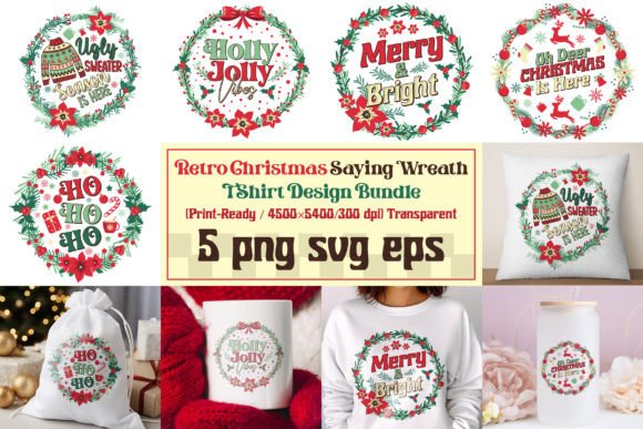 Retro Christmas Wreath T-Shirt Bundle: A Graphics Must-Have